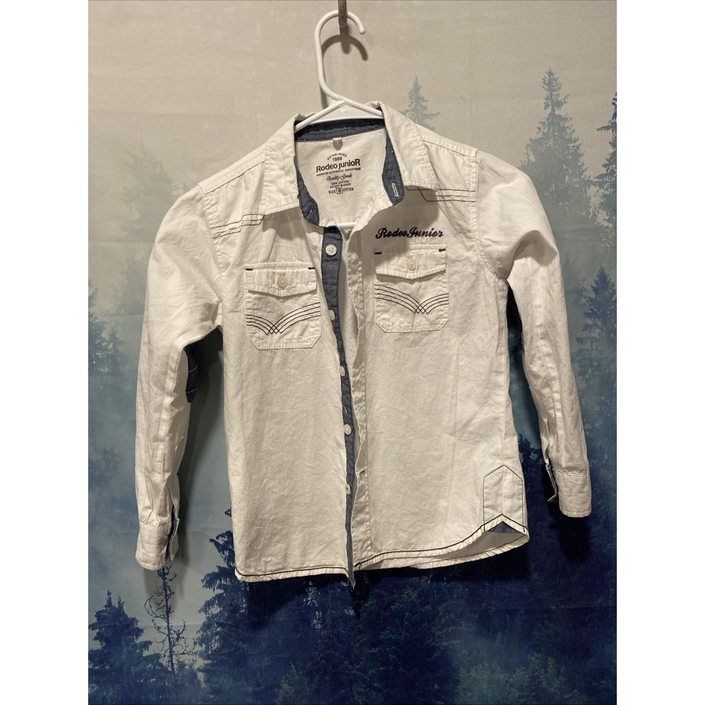Unisex Rodeo junioR Western Button Down Size 8 White & Blue